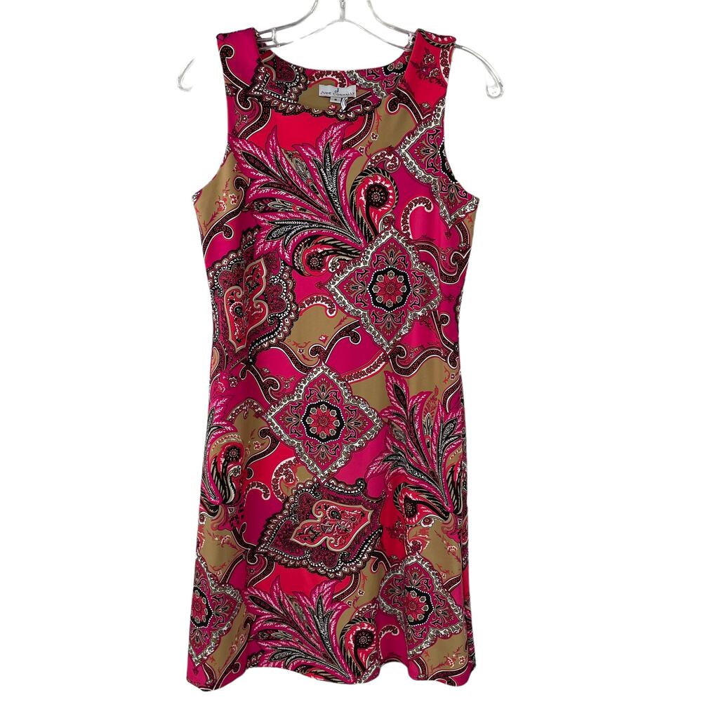 Jude Connally Sleeveless Pink Coral Paisley Print Jude Cloth Shift Dress Small